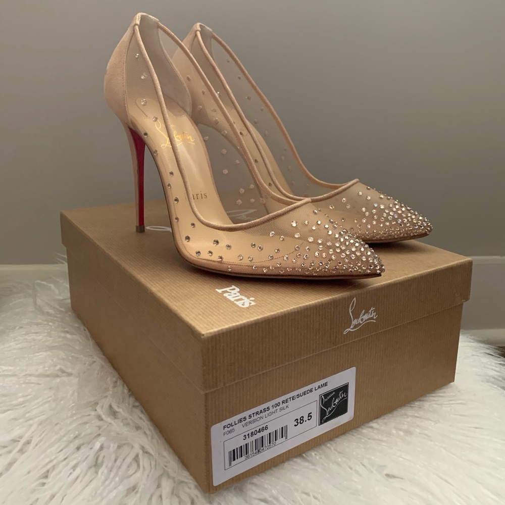 CHRISTIAN LOUBOUTIN Follies Strass,Suede 100mm 8.5